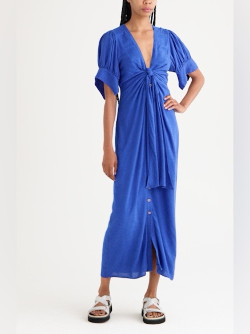 Free People Vintage Summer Midi Dress Royal Blue Linen Size Small NEW